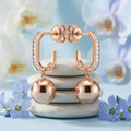 Rose Gold Channel Huggie Ball Drop Earrings, additional product view 8