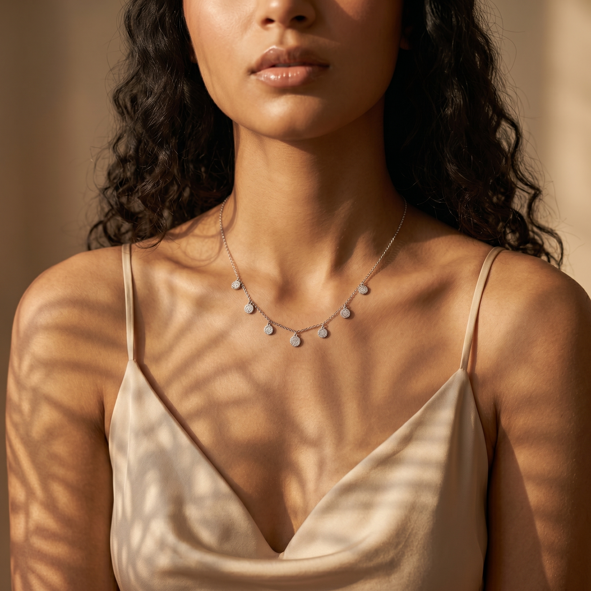 Cubic zirconia detail on the Silvme Teardrop CZ Pendant Necklace in 925 silver for women, refined silver accessory