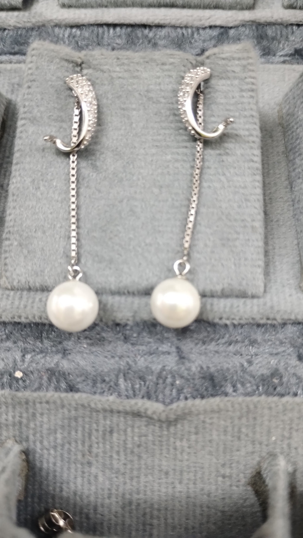 Silvme Pure 925 Sterling Silver Leaf Feather CZ Pearl Chain Drop Earrings — View 2