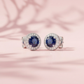 Blue Round Halo Stud Earrings, additional product view 3