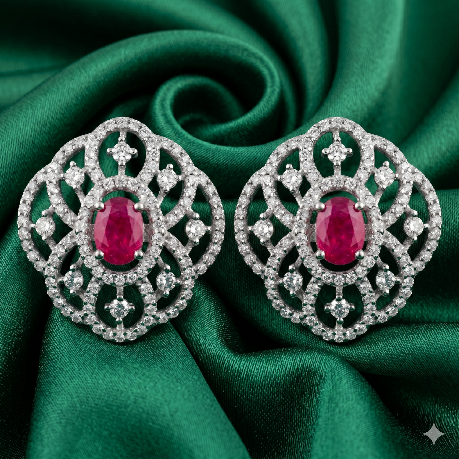 Pink Oval Filigree-Halo Stud Earrings, additional product view 3