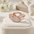 Silvme Leaf Design 925 sterling silver ring for women — angled view