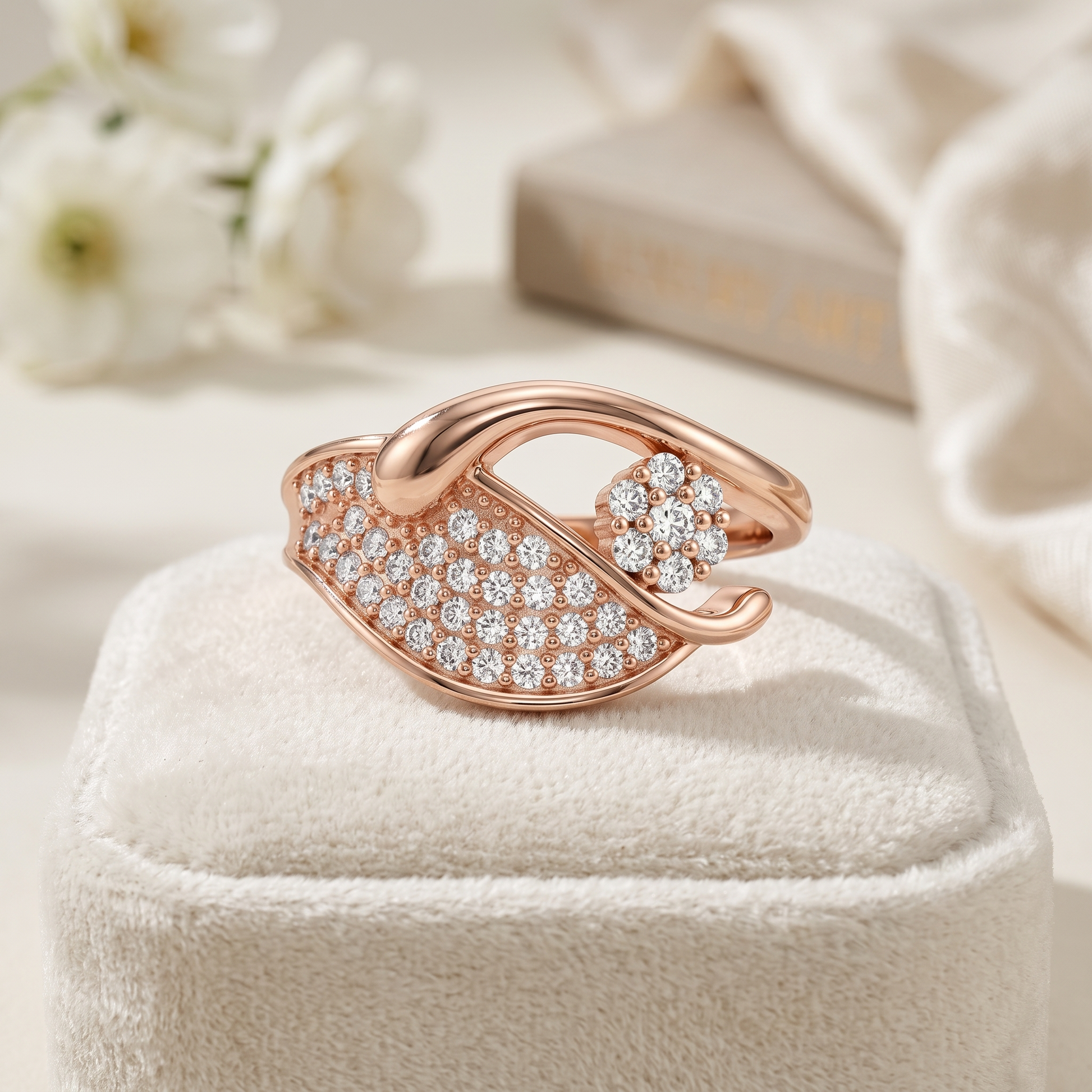 Silvme Leaf Design 925 sterling silver ring for women — angled view