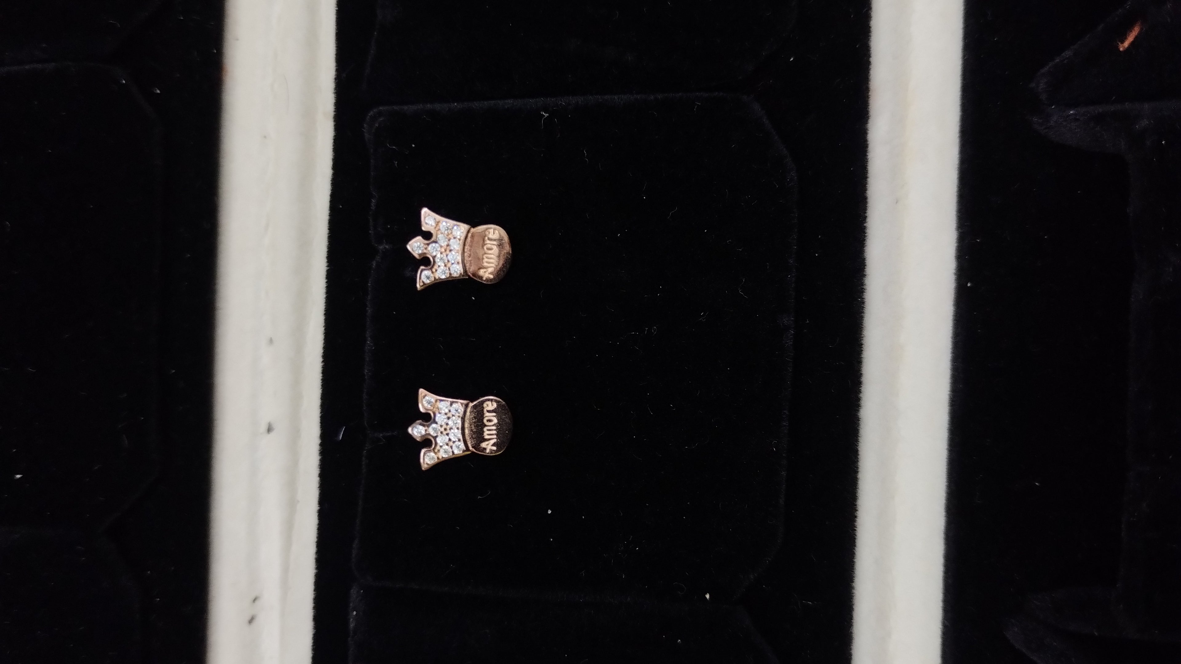 Silvme Pure 925 Sterling Silver Rose Gold Crown CZ Stud Earrings — Front View