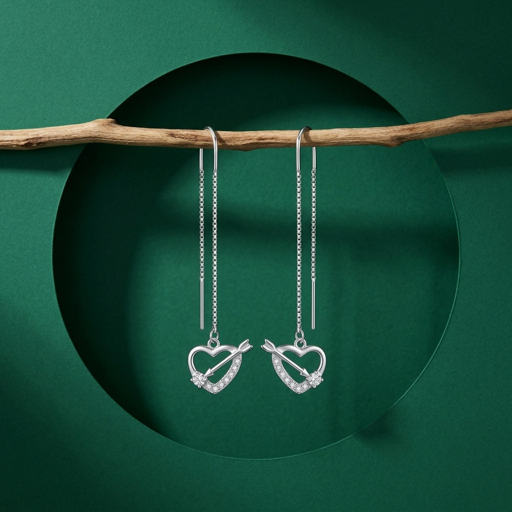 Cupid Arrow Heart Stone-Set Threader Earrings, additional product view 6
