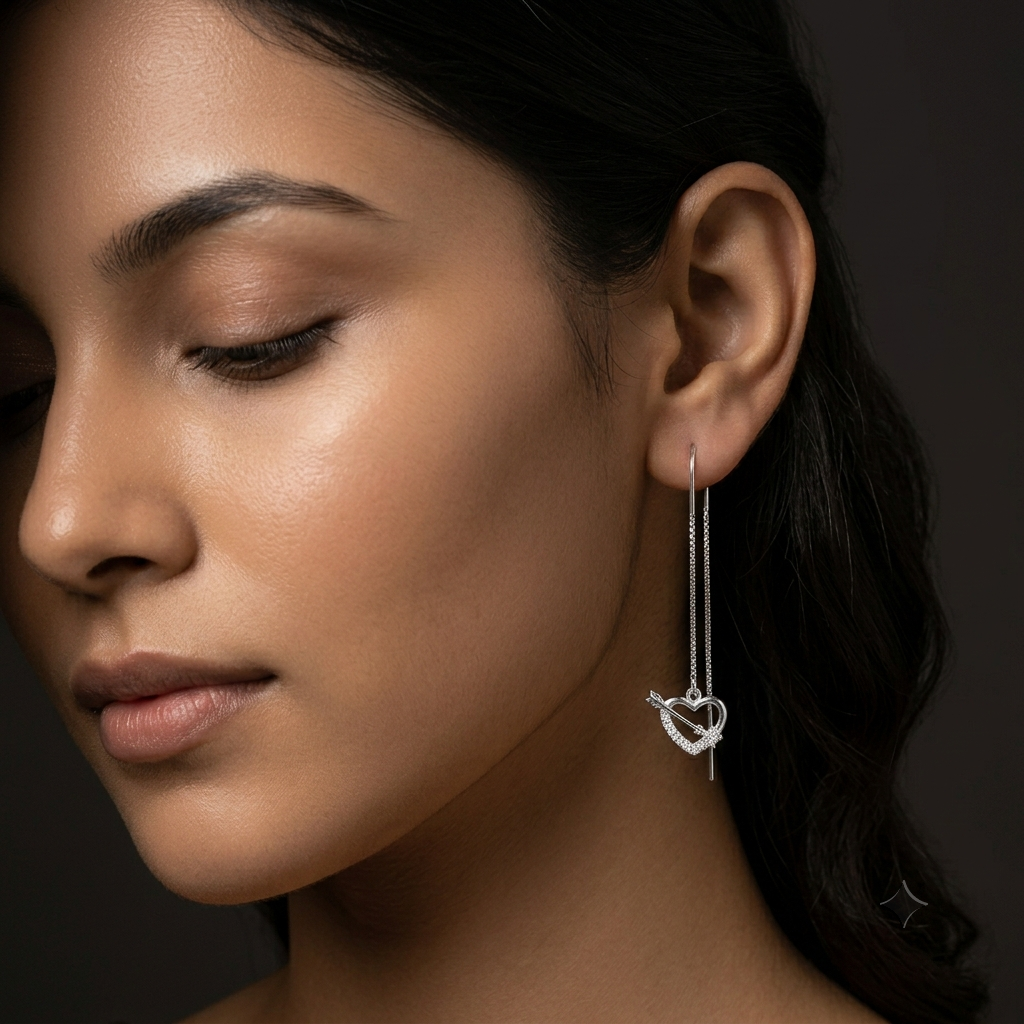 Cupid Arrow Heart Stone-Set Threader Earrings, additional product view 3