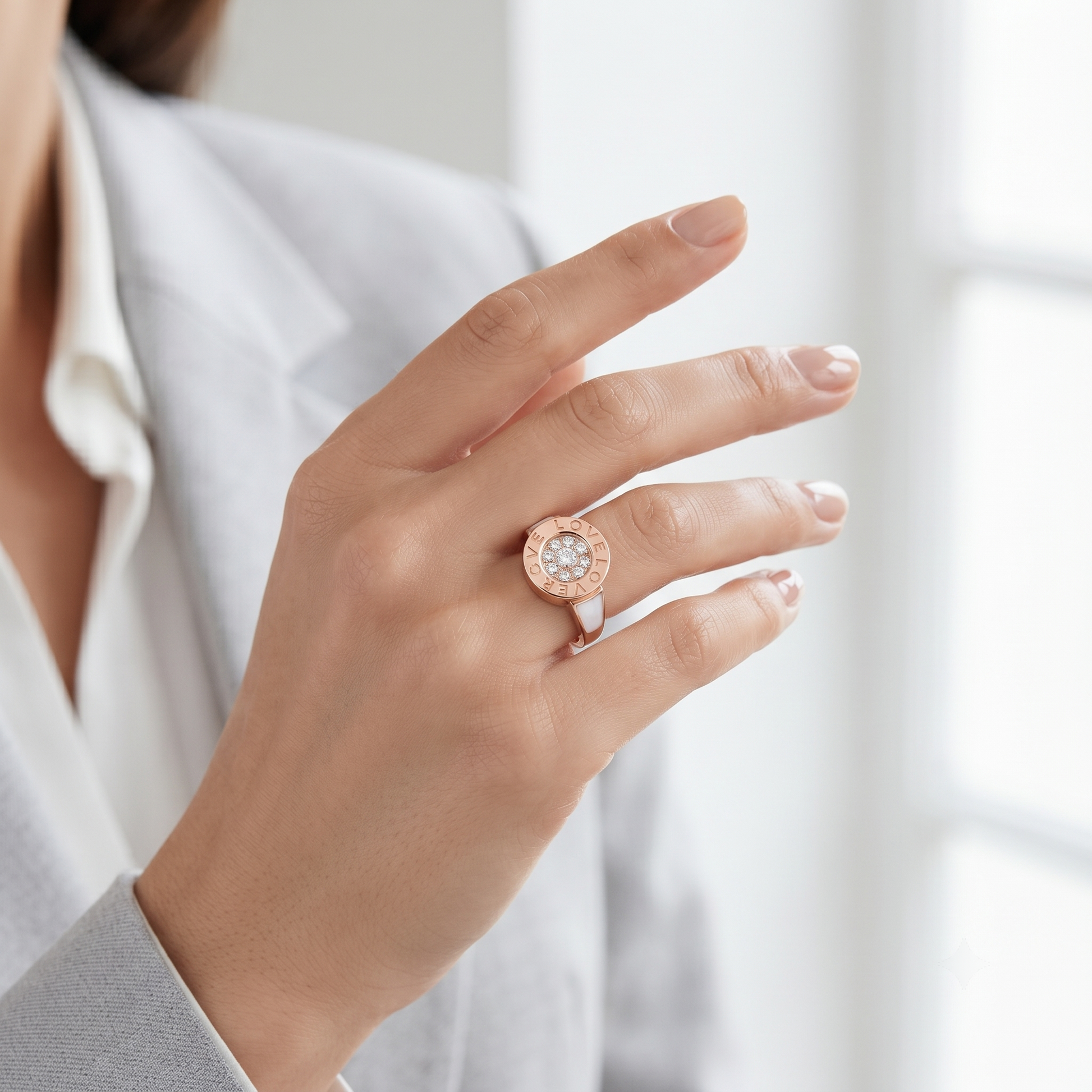 Sterling silver rose gold LOVE ring for women for Valentine's Day gifting and date-night looks