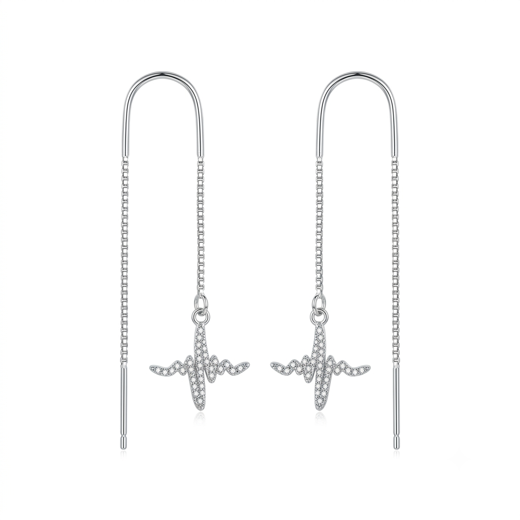 Heartbeat Pulse Wave Stone-Set Threader Earrings, front product view