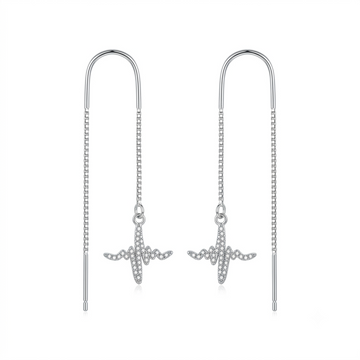 Heartbeat Pulse Wave Stone-Set Threader Earrings, front product view