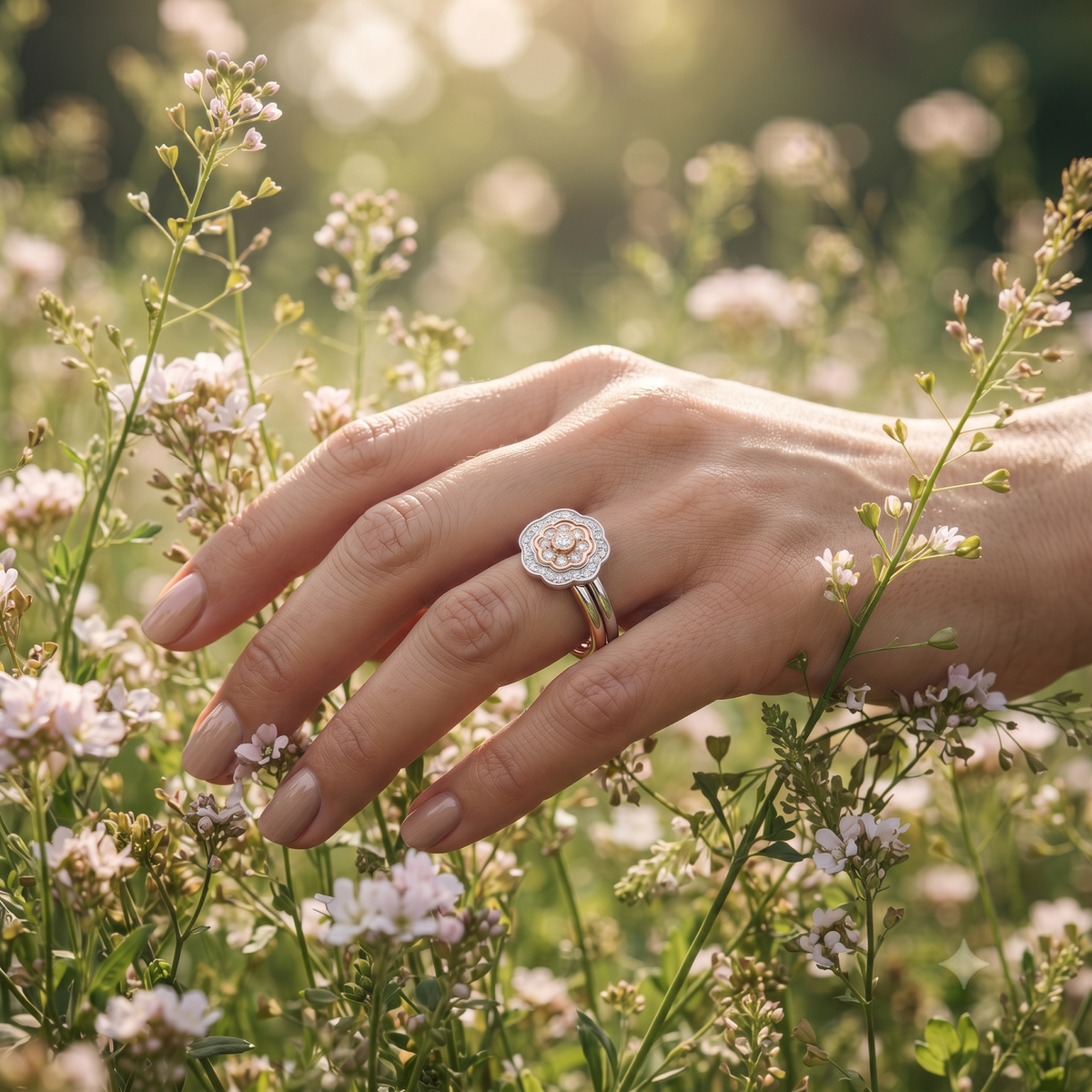 Silvme Infinity Halo with cubic zirconia 925 sterling silver circle ring for women, silver-tone, flower ring silver, floral silver ring, close-up design detail