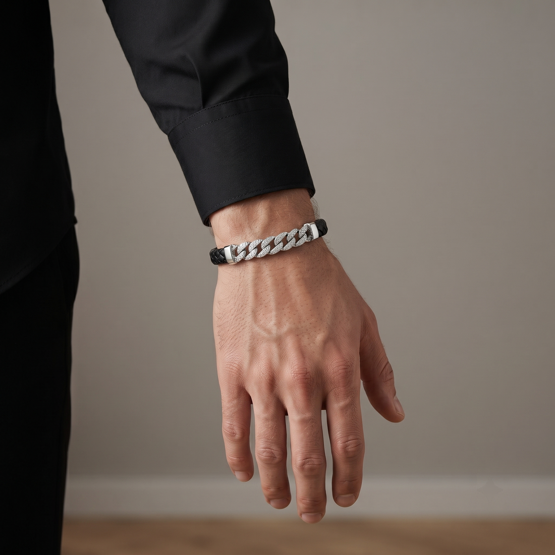 Silvme 925 sterling silver everyday flat curb chain bracelet for men worn with a rolled shirt cuff