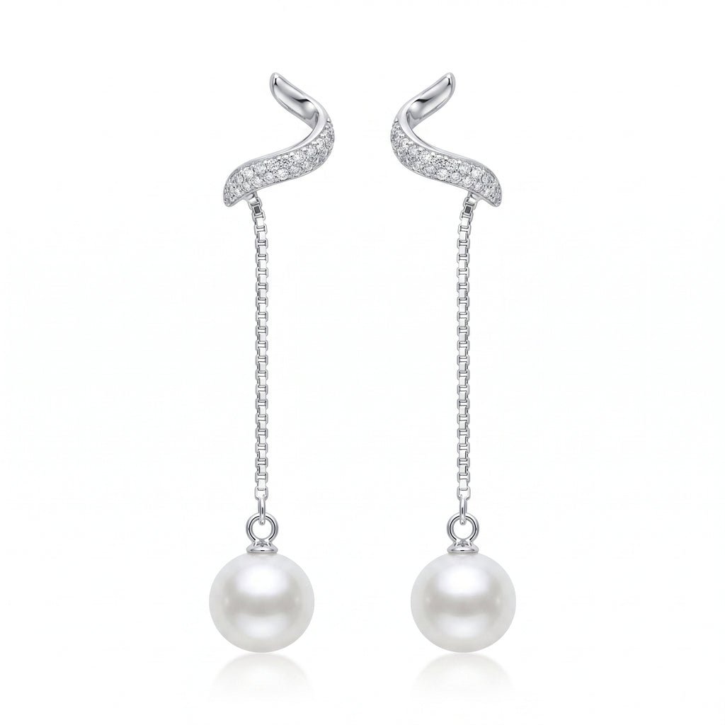 Silvme Pure 925 Sterling Silver Convertible Pearl Drop Wavy Stud Earrings — View 8