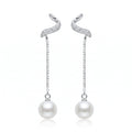 Convertible Pearl-Look Accent Drop Wavy Stud Earrings, front product view