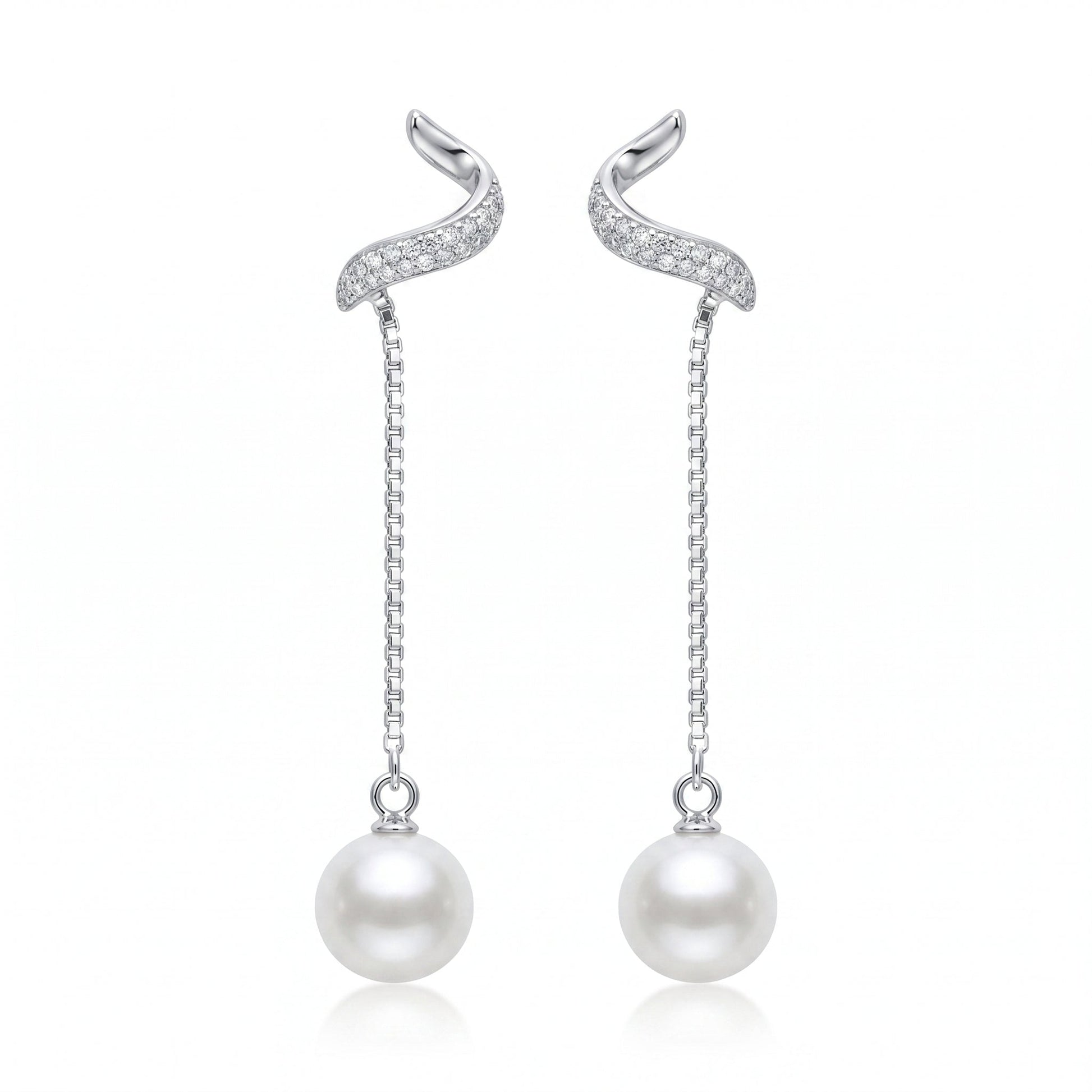 Convertible Pearl-Look Accent Drop Wavy Stud Earrings, front product view