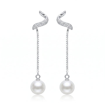 Convertible Pearl-Look Accent Drop Wavy Stud Earrings, front product view