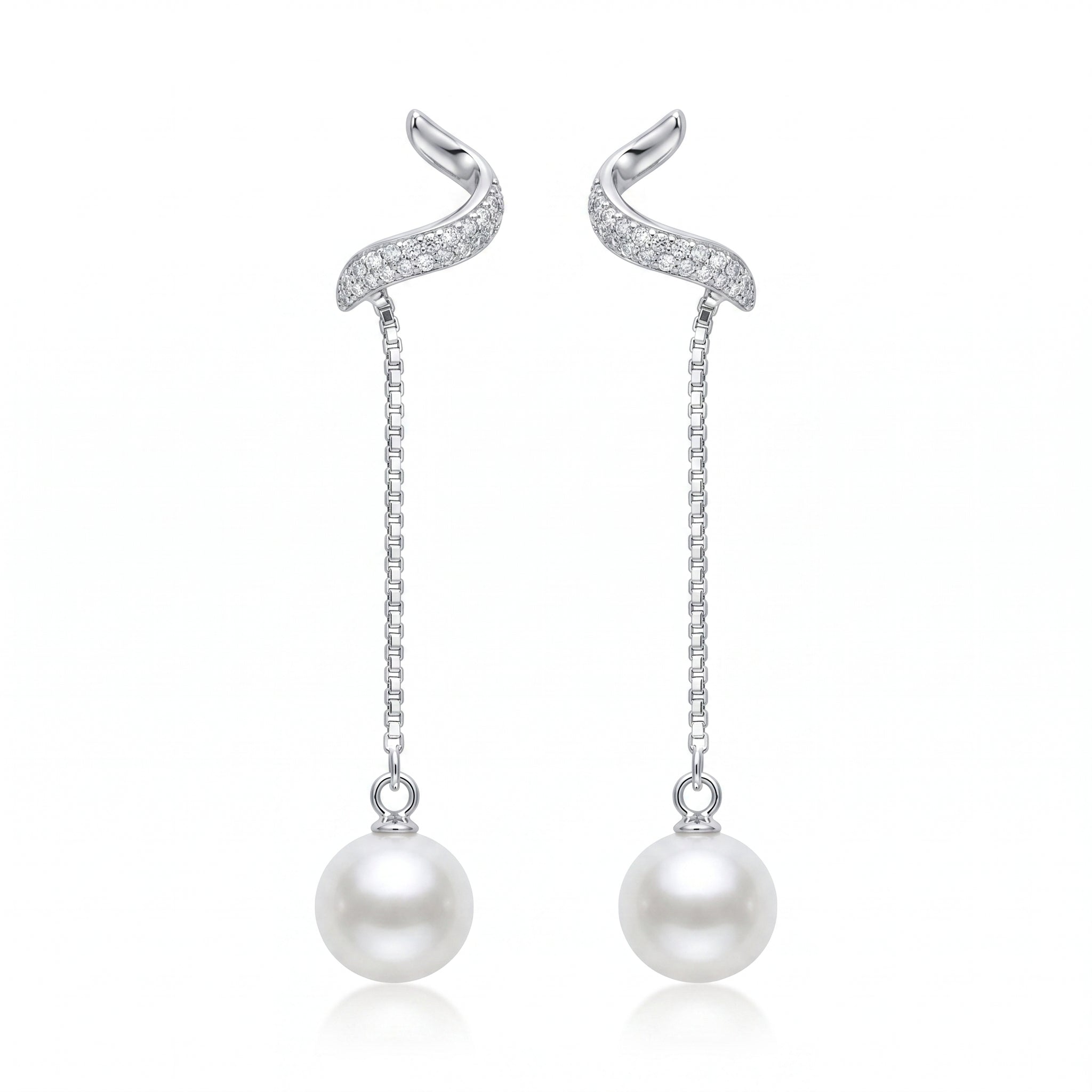 Silvme Pure 925 Sterling Silver Convertible Pearl Drop Wavy Stud Earrings — View 8