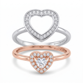 Silvme Heart Halo with cubic zirconia 925 sterling silver heart ring for women, two-tone rose gold and silver, oval halo ring, emerald cut ring, stacking styling view