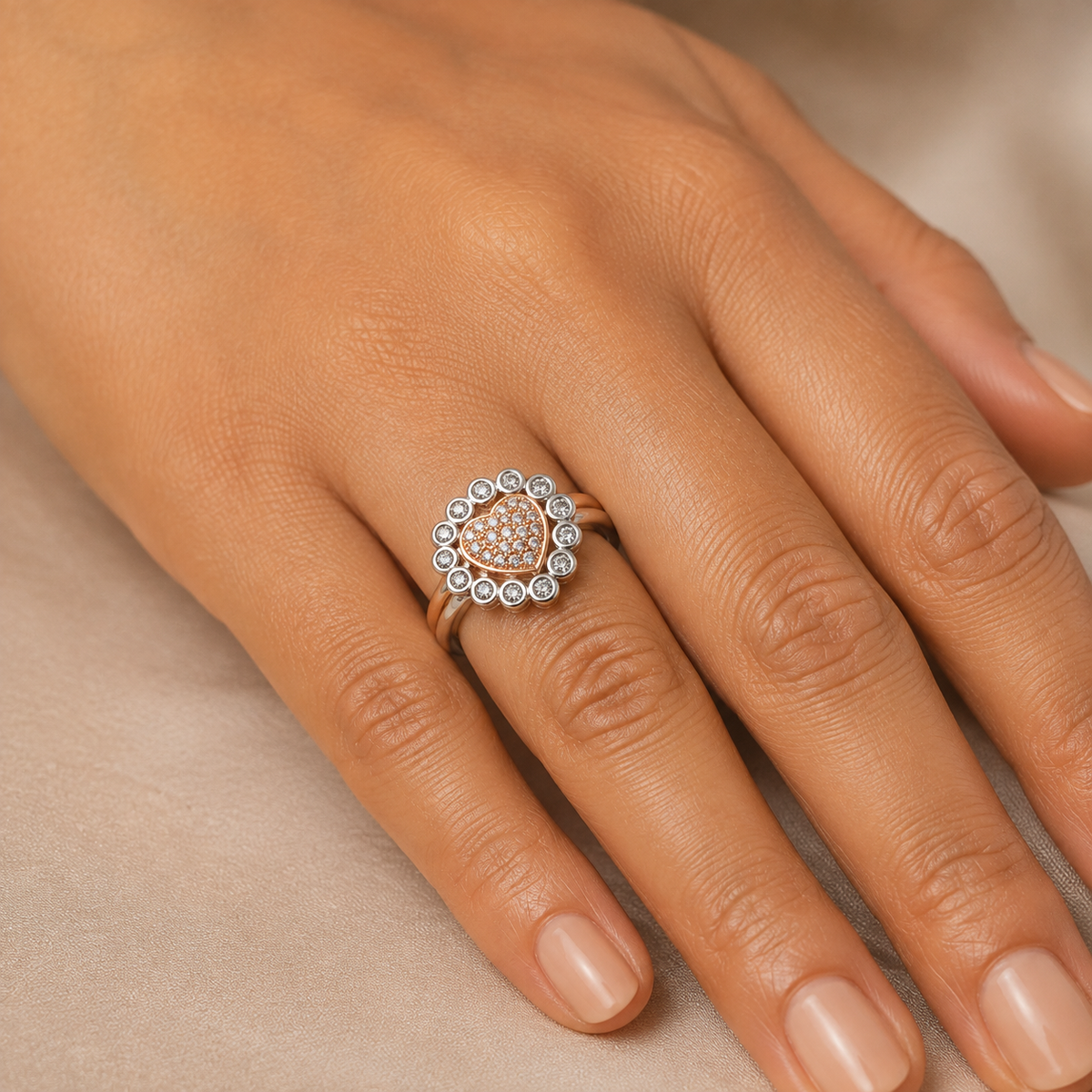 Silvme Diamond Halo with cubic zirconia 925 sterling silver halo ring for women, silver-tone, silver ring online india, 925 silver jewellery online, front view