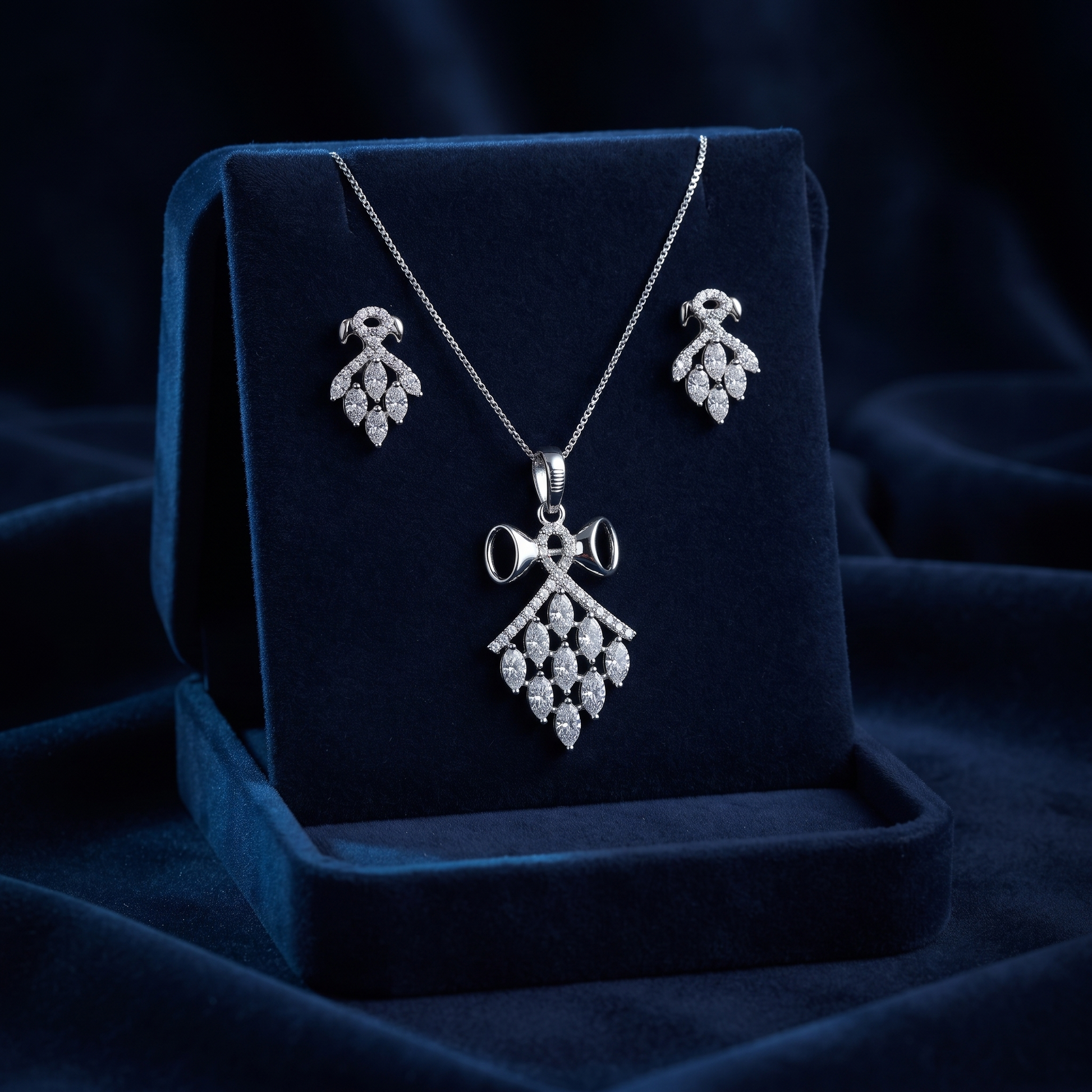 Kite Cluster 925 sterling silver pendant necklace and drop earrings jewellery set with cubic zirconia by Silvme â€” lifestyle gift image