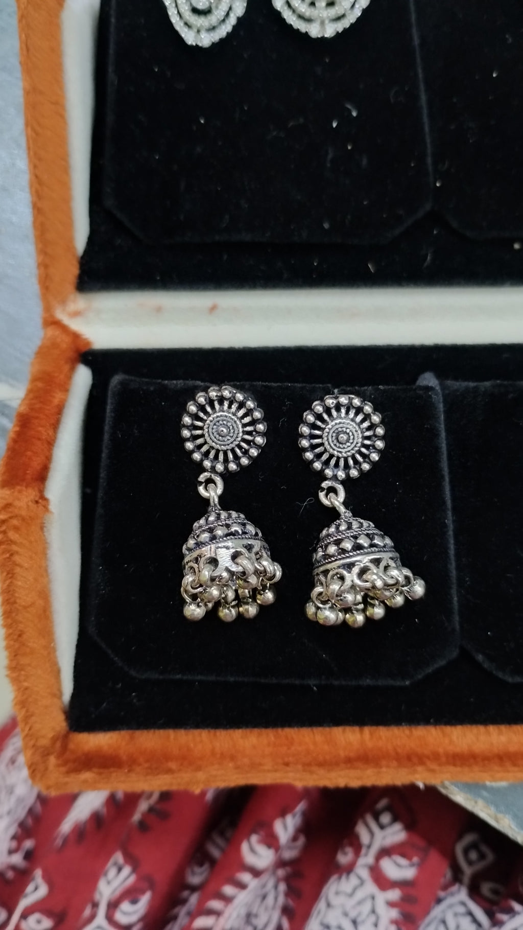 Silvme Pure 925 Sterling Silver Mandala Disc Jhumka Silver Earrings — Front View