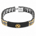 Silvme 925 sterling silver black pave panel statement bracelet for men curved on a white background
