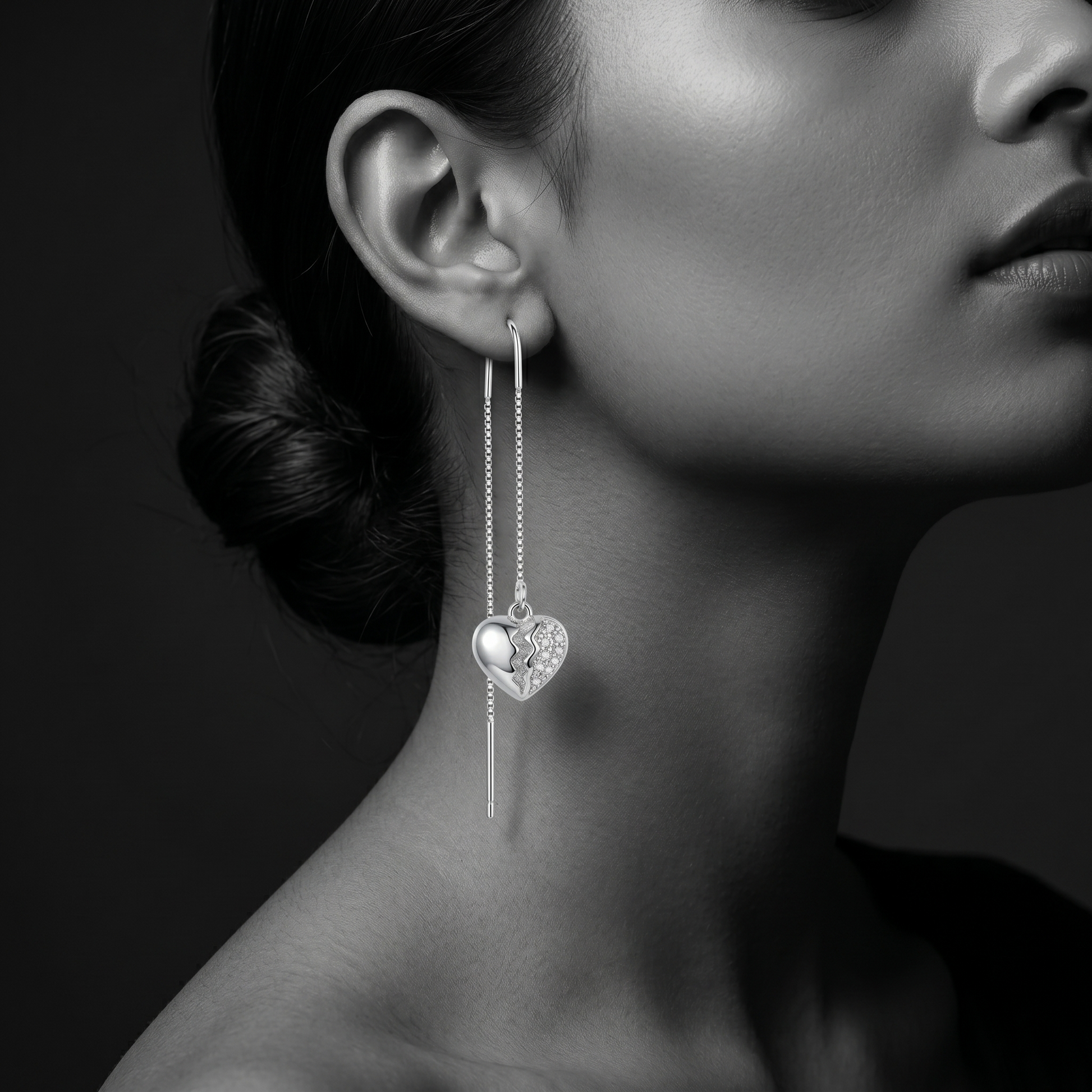 Split Heart Pave Stone-Set Threader Earrings, additional product view 4