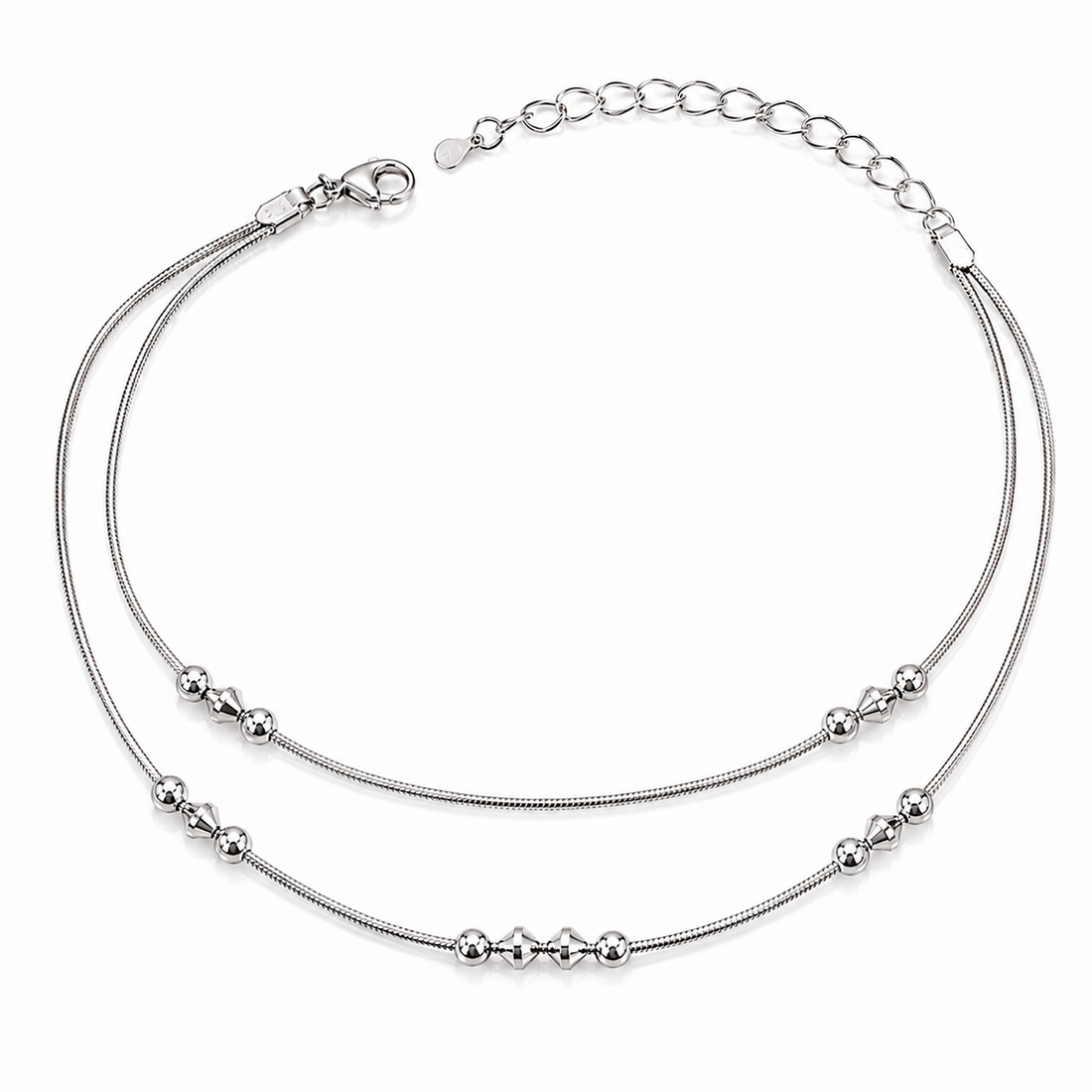Clasp and adjustable extension-chain detail of the Silvme minimal beaded chain silver anklet