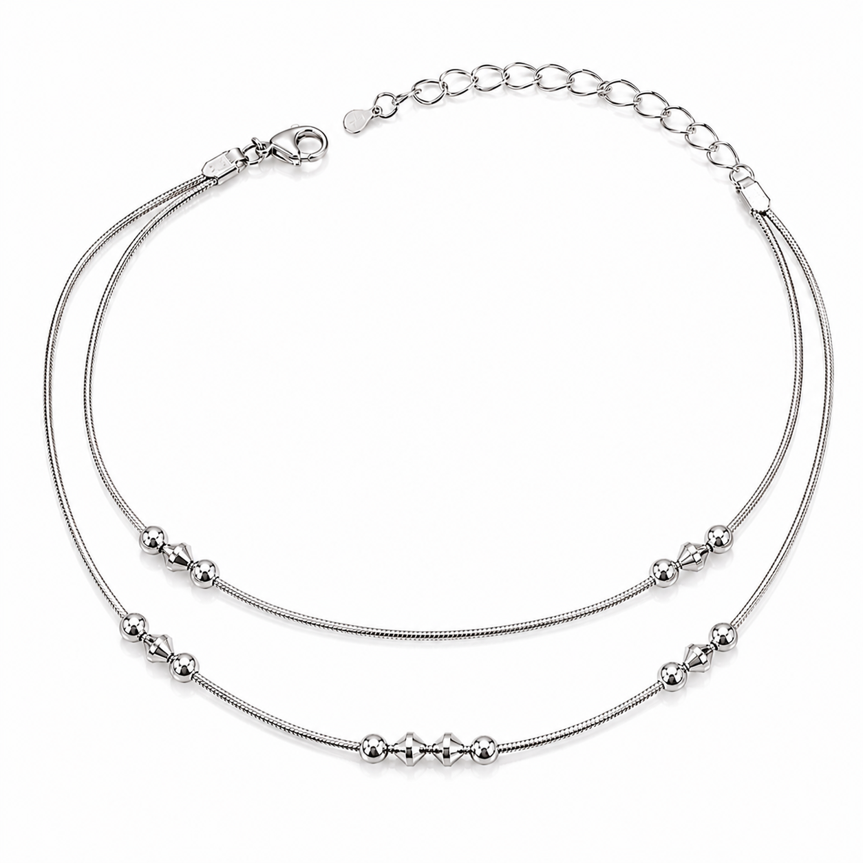 Clasp and adjustable extension-chain detail of the Silvme minimal beaded chain silver anklet