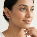 Pink Oval Floral Stone-Set Stud Earrings, additional product view 5