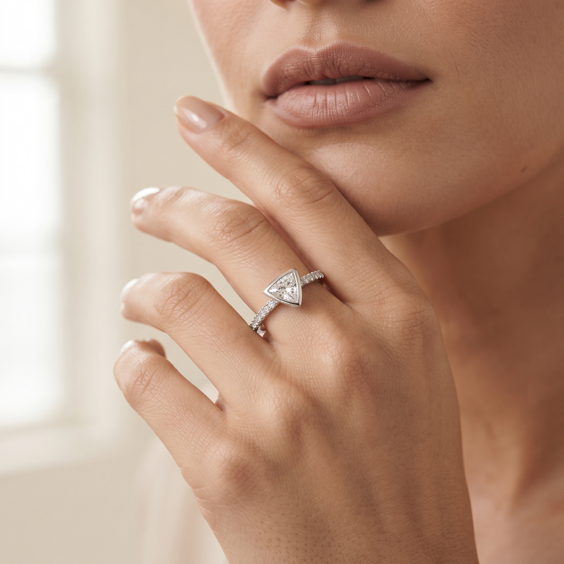Silvme triangle stone pave 925 sterling silver ring for women with triangular centrepiece on a pave-set band