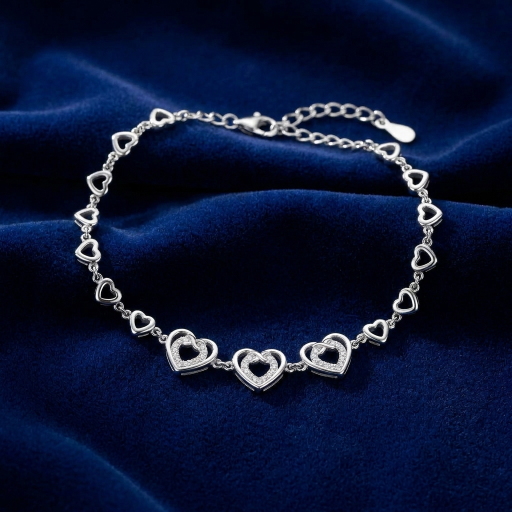 Silvme Heart Link Bracelet in 925 sterling silver with cubic zirconia, jewellery for women