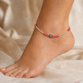 Clasp and adjustable extension-chain detail of the Silvme red bead evil eye silver anklet
