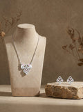 Pink Drop Cluster 925 sterling silver pendant necklace and stud earrings jewellery set with pink cubic zirconia by Silvme â€” full necklace and earrings view