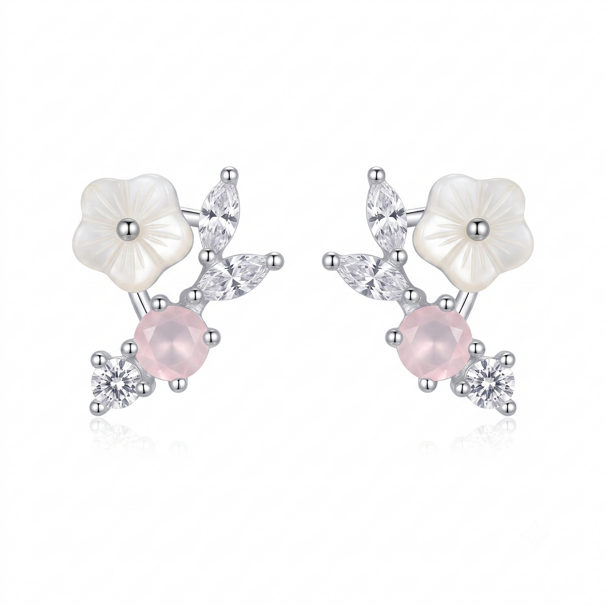 Floral Vine Climber 925 silver ear climber earrings for women, gift for girlfriend, shown as a matching pair
