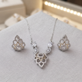 Cubic Zirconia 925 sterling silver pendant necklace and stud earrings jewellery set with cubic zirconia by Silvme â€” full necklace and earrings view