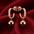 Rose Gold Channel Huggie Ball Drop Earrings, additional product view 4
