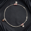 Additional detail view of the Silvme pink bead & rose-gold floral 925 silver anklet payal (8)