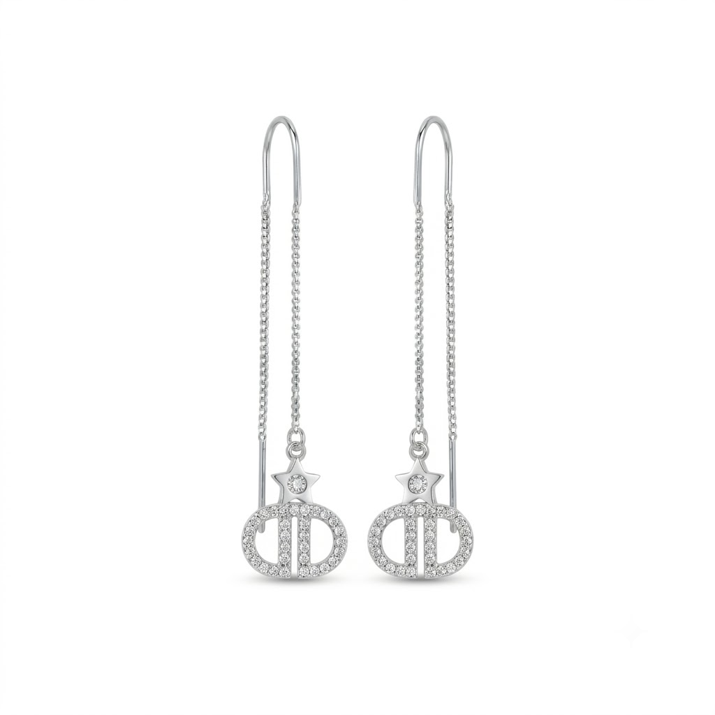 Geometric Monogram Threader Earrings, front product view