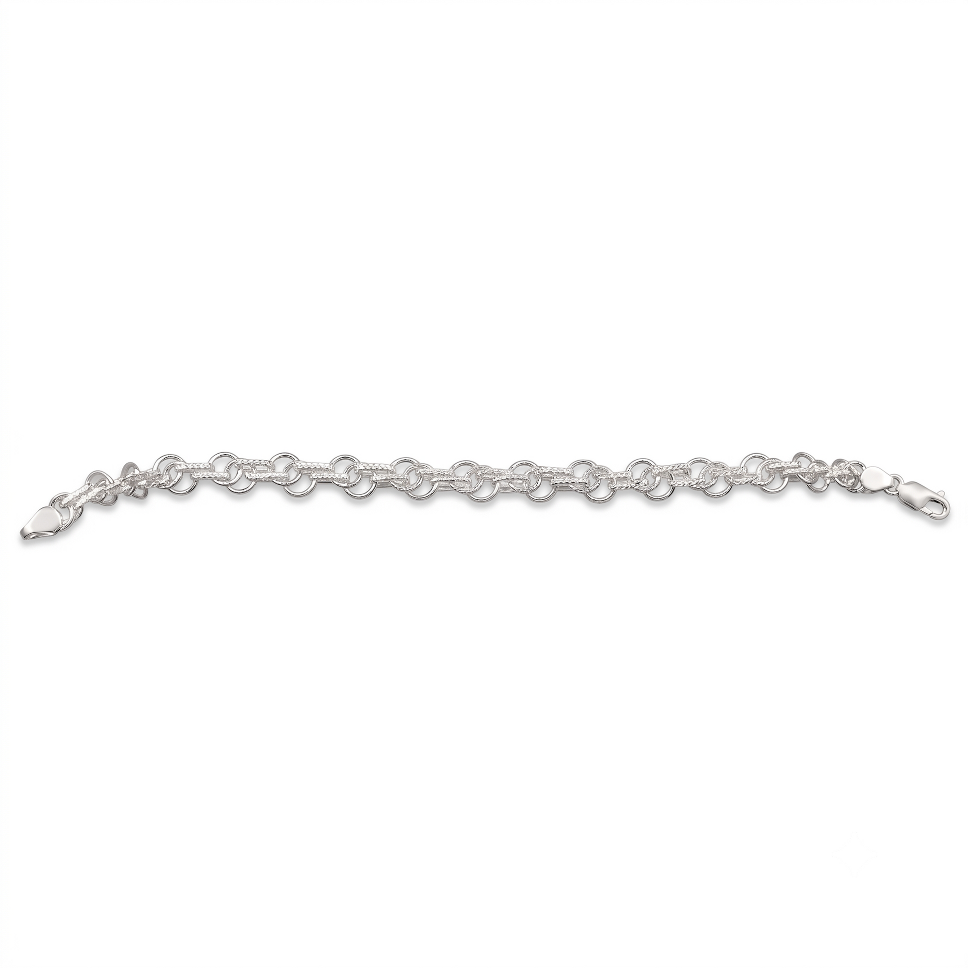 Silvme 925 sterling silver fine rolo chain bracelet for men laid flat on a white background