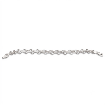 Silvme 925 sterling silver fine rolo chain bracelet for men laid flat on a white background