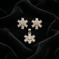Silvme 925 silver snowflake pendant and stud earrings with cubic zirconia, close-up detail
