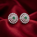 Green Round Lattice-Halo Stud Earrings, close-up detail