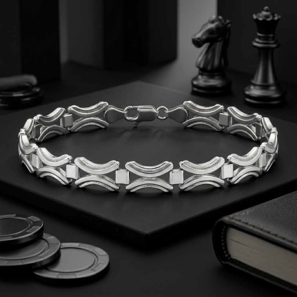 Link pattern and surface detail across the open arc link bracelet by Silvme