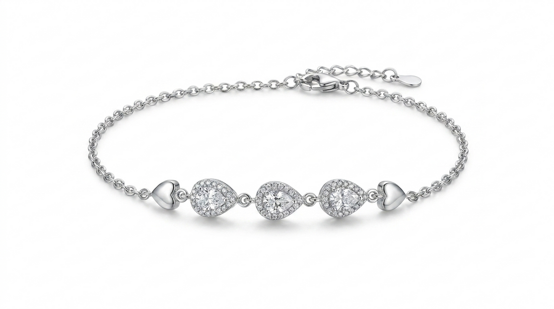 Silvme Heart Charm CZ Bracelet in 925 sterling silver with cubic zirconia, jewellery for women