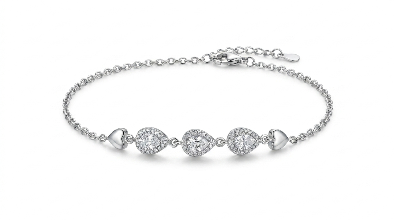 Silvme Heart Charm CZ Bracelet in 925 sterling silver with cubic zirconia, jewellery for women