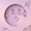 Silvme 925 silver dainty heart pendant and stud earrings with cubic zirconia, lifestyle gift image