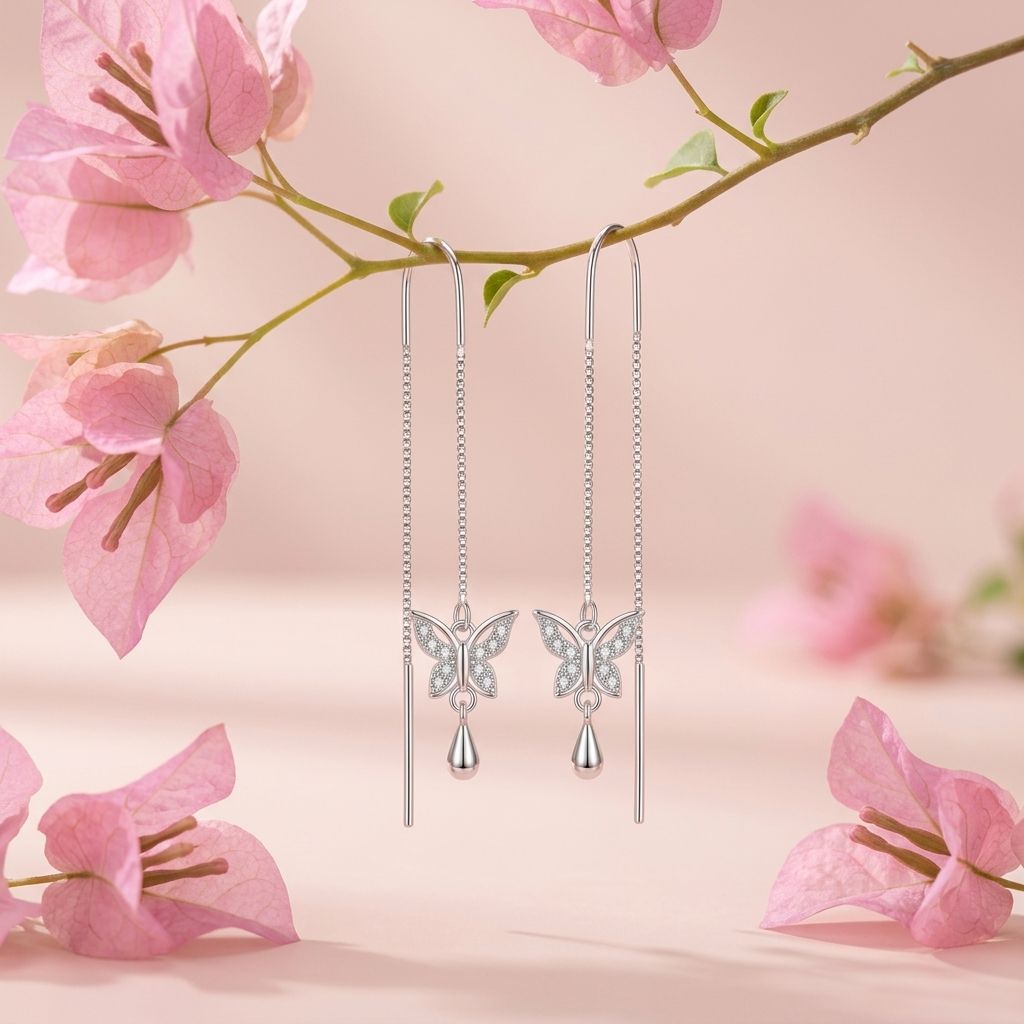 Butterfly Teardrop Charm Threader Earrings, additional product view 5