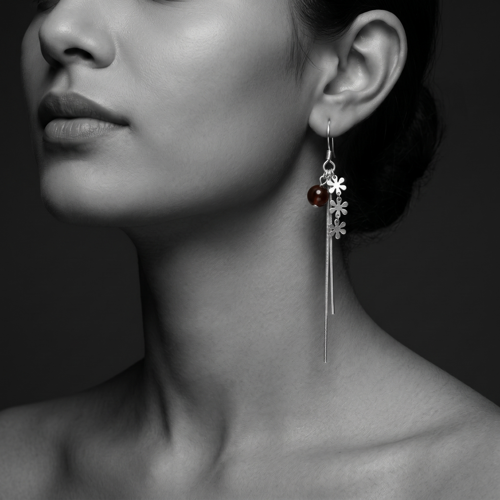 Silvme Pure 925 Sterling Silver Daisy Cluster Amber Tassel Drop Earrings — View 3