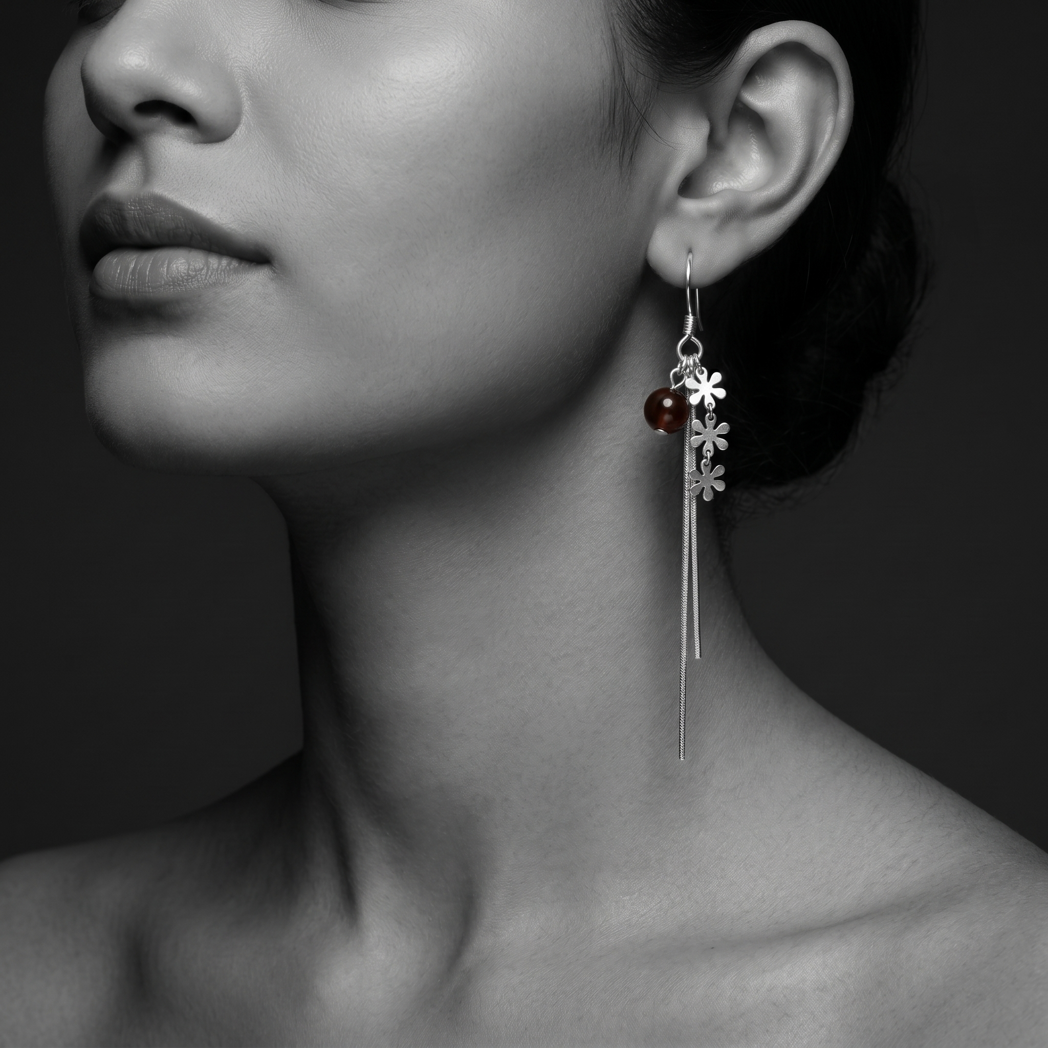 Silvme Pure 925 Sterling Silver Daisy Cluster Amber Tassel Drop Earrings — View 3