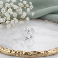 Close-up of the round pearl set in a rope-detail frame, Silvme 925 sterling silver pearl split-shank ring for women